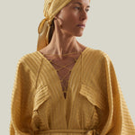 Casablanca Headscarf in Antique Gold - Three-dimensional lurex pin stripe fringed headscarf