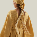 Casablanca Headscarf in Antique Gold - Three-dimensional lurex pin stripe fringed headscarf