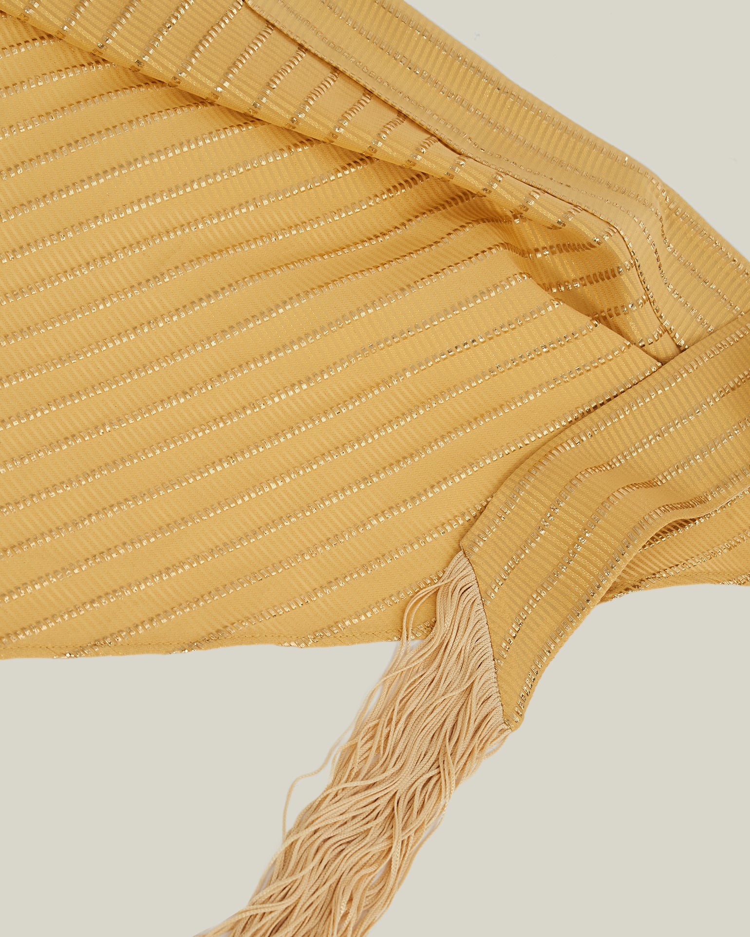 Casablanca Headscarf in Antique Gold - Three-dimensional lurex pin stripe fringed headscarf
