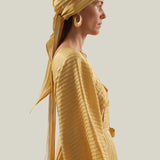 Casablanca Headscarf in Antique Gold - Three-dimensional lurex pin stripe fringed headscarf
