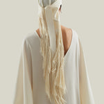 Bonny Headscarf in Ivory - Crepe cady fringed headscarf