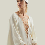 Bonny Headscarf in Ivory - Crepe cady fringed headscarf