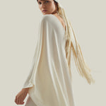 Bonny Headscarf in Ivory - Crepe cady fringed headscarf