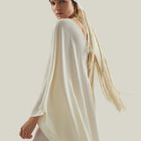 Bonny Headscarf in Ivory - Crepe cady fringed headscarf