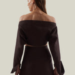 Mila Desert Blouse in Chocolate - Linen laced-up dolman sleeve cropped blouse