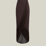 El Pareo Linen Skirt in Chocolate - Linen fringed wrap skirt