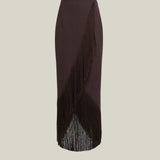 El Pareo Linen Skirt in Chocolate - Linen fringed wrap skirt