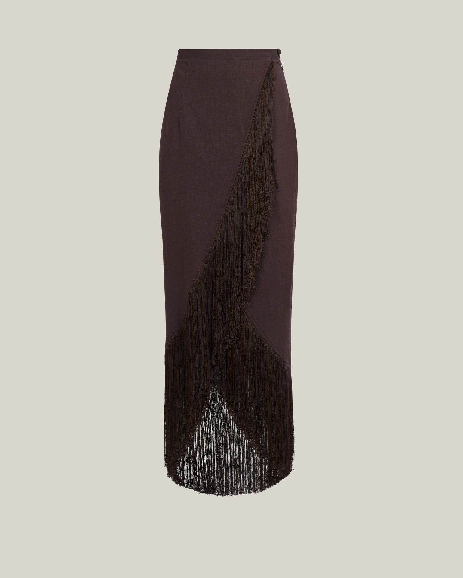 El Pareo Linen Skirt in Chocolate - Linen fringed wrap skirt