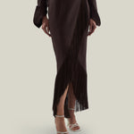 El Pareo Linen Skirt in Chocolate - Linen fringed wrap skirt