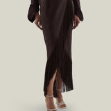 El Pareo Linen Skirt in Chocolate - Linen fringed wrap skirt