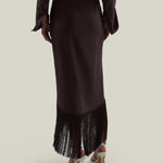 El Pareo Linen Skirt in Chocolate - Linen fringed wrap skirt