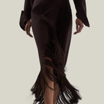 El Pareo Linen Skirt in Chocolate - Linen fringed wrap skirt