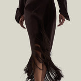 El Pareo Linen Skirt in Chocolate - Linen fringed wrap skirt