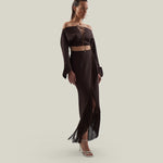 El Pareo Linen Skirt in Chocolate - Linen fringed wrap skirt