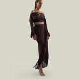 El Pareo Linen Skirt in Chocolate - Linen fringed wrap skirt