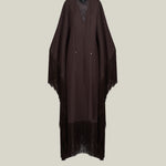 Empty Quarter Kaftan in Chocolate - Linen laced-up fringed maxi kaftan