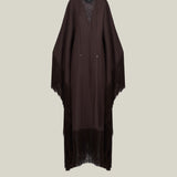 Empty Quarter Kaftan in Chocolate - Linen laced-up fringed maxi kaftan
