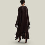 Empty Quarter Kaftan in Chocolate - Linen laced-up fringed maxi kaftan