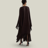 Empty Quarter Kaftan in Chocolate - Linen laced-up fringed maxi kaftan