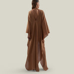 Mojave Linen Kaftan in Camel - Linen laced-up neckline belted kaftan with pockets