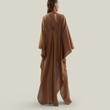 Mojave Linen Kaftan in Camel - Linen laced-up neckline belted kaftan with pockets