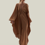 Mojave Linen Kaftan in Camel - Linen laced-up neckline belted kaftan with pockets