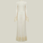 New Mexico Dress in Ivory - Knit long sleeved high neck fringed maxi dress