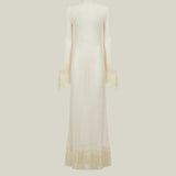 New Mexico Dress in Ivory - Knit long sleeved high neck fringed maxi dress