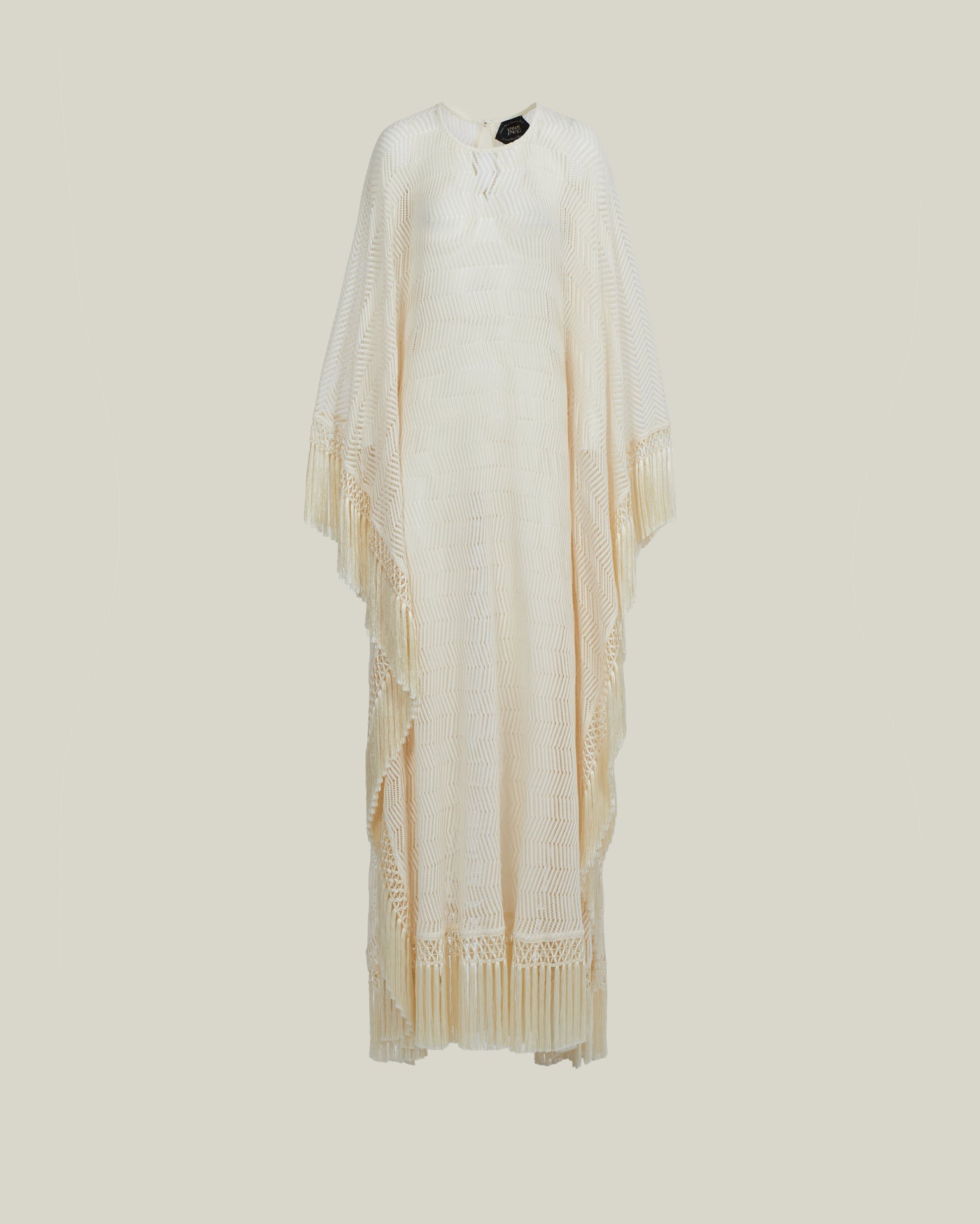 Santa Fe Kaftan in Ivory - Knit fringed maxi dress