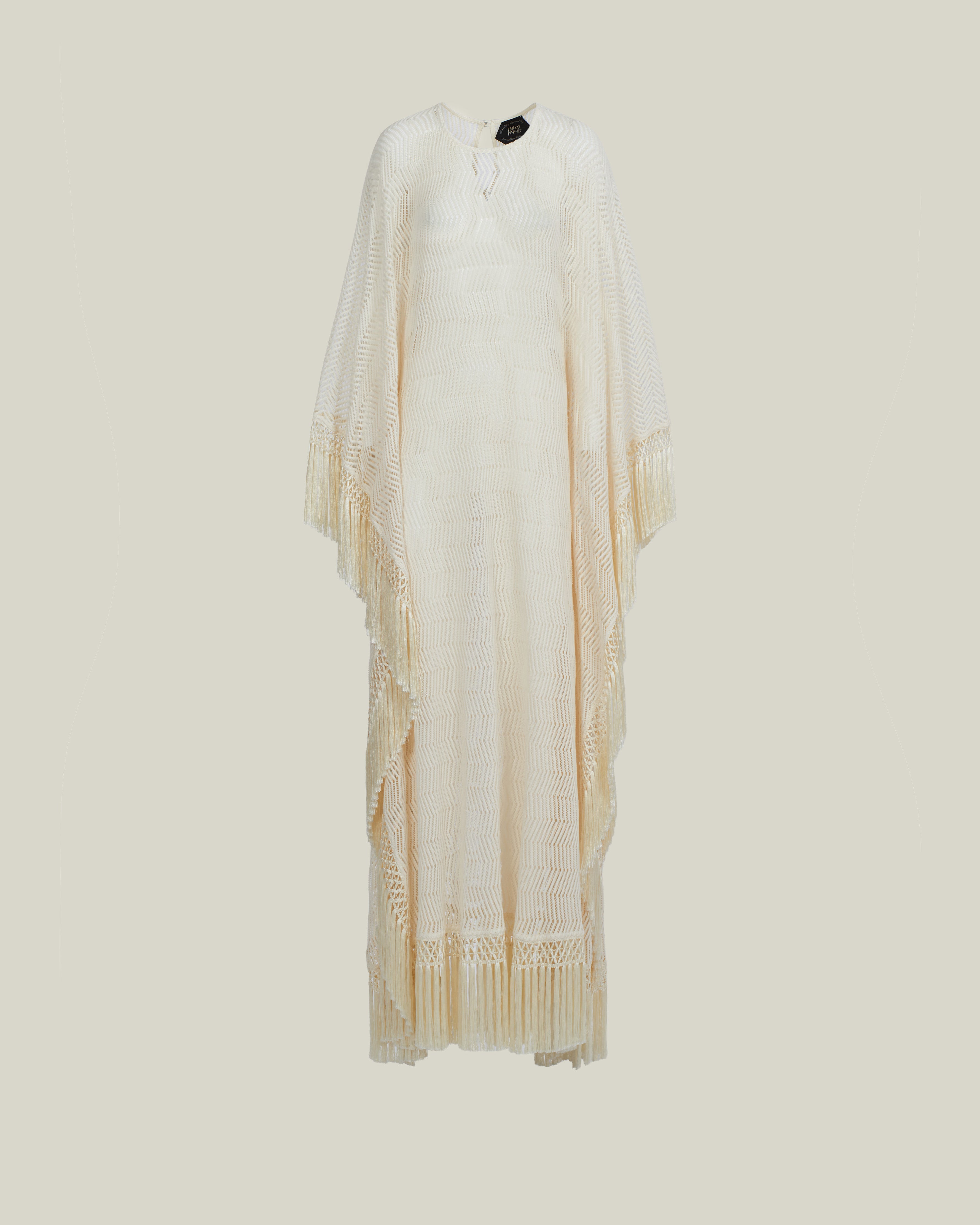 Santa Fe Kaftan in Ivory - Knit fringed maxi dress