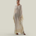 Santa Fe Kaftan in Ivory - Knit fringed maxi dress