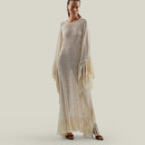 Santa Fe Kaftan in Ivory - Knit fringed maxi dress