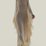 Santa Fe Kaftan in Ivory - Knit fringed maxi dress