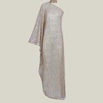Ubud Disco Dress in White Sand - Sequined net one shoulder dress with scarf