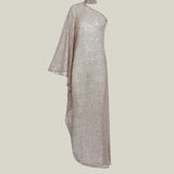 Ubud Disco Dress in White Sand - Sequined net one shoulder dress with scarf