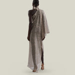 Ubud Disco Dress in White Sand - Sequined net one shoulder dress with scarf