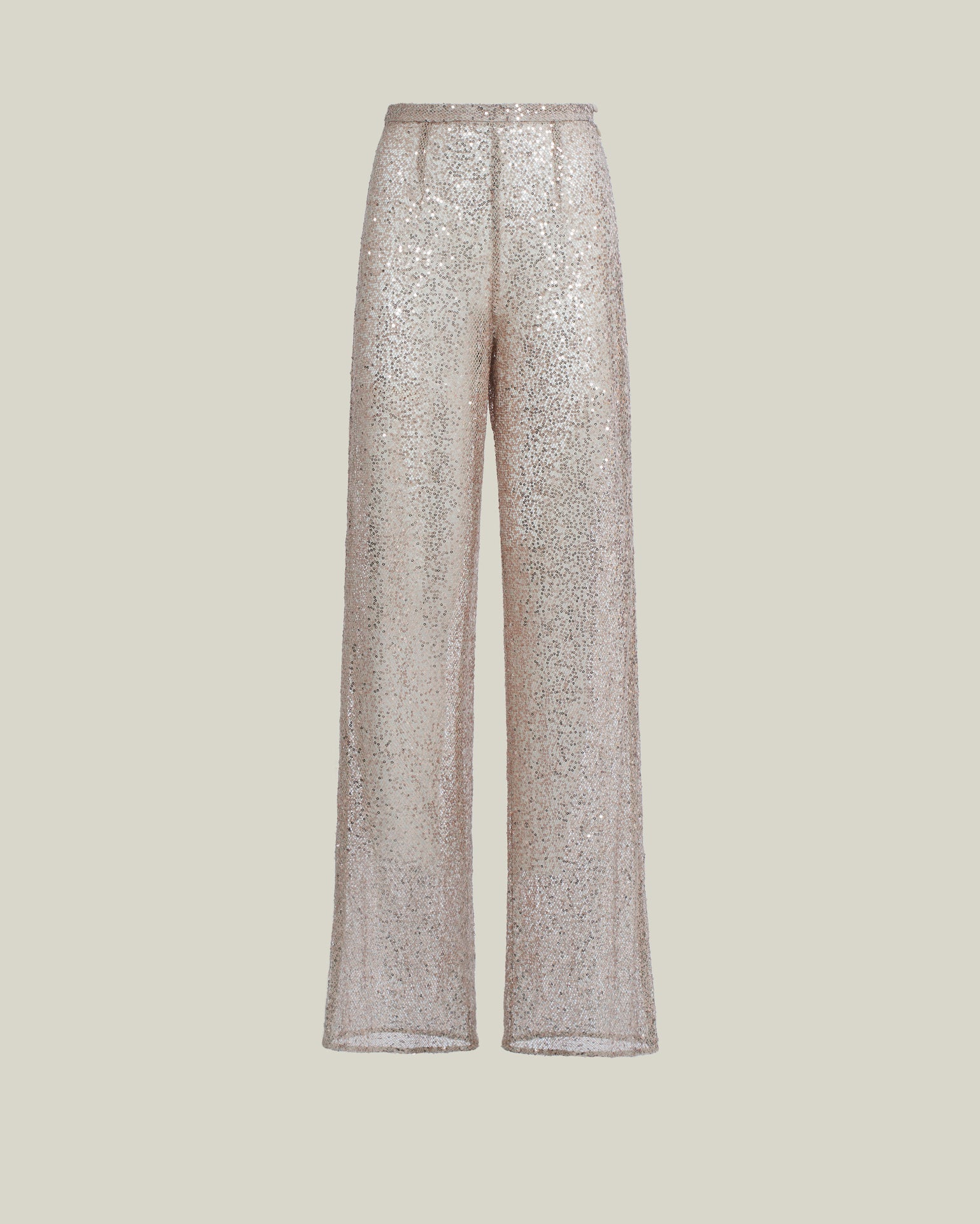 Marlene Disco Pants in White Sand - Sequined net palazzo pants 