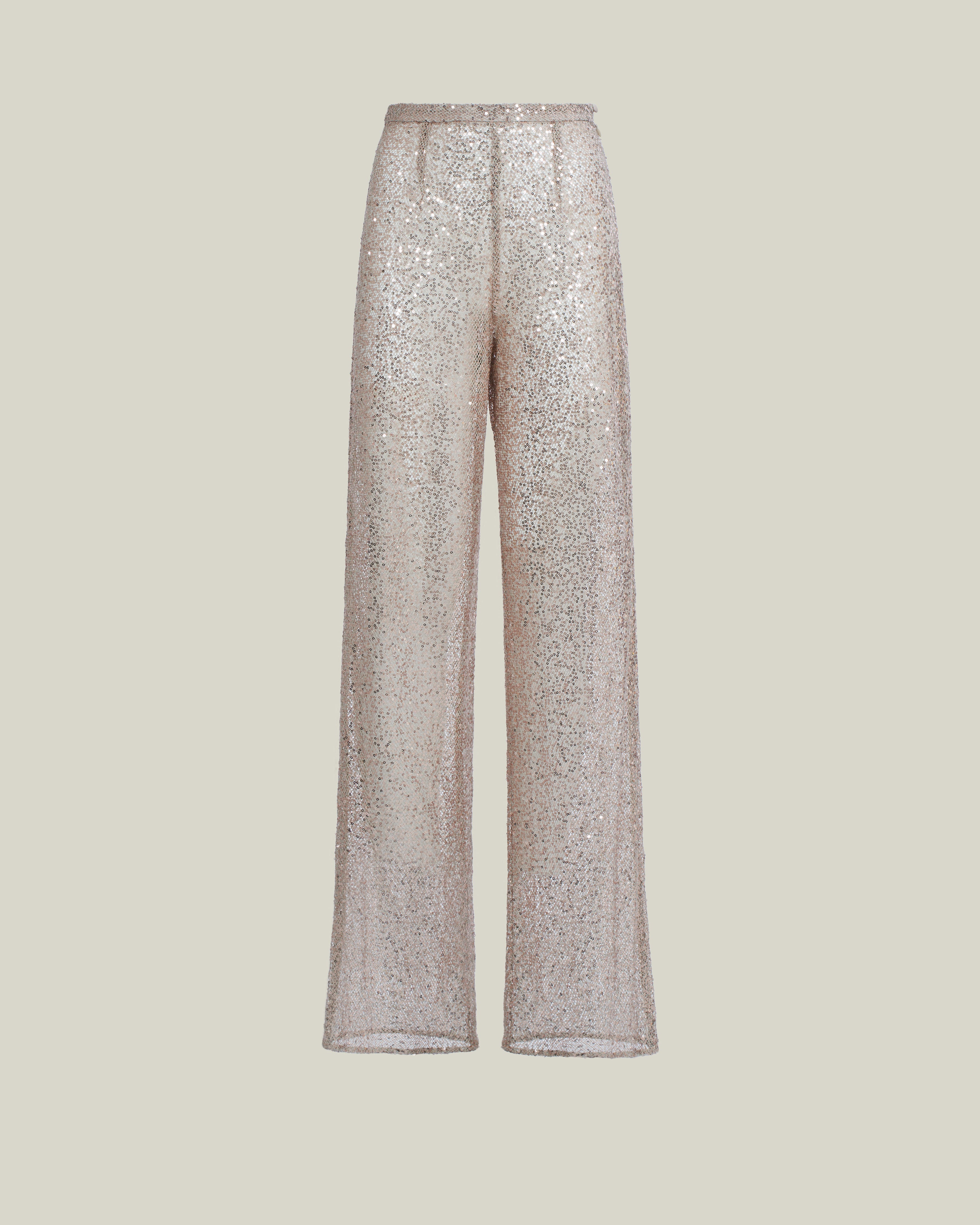 Marlene Disco Pants in White Sand - Sequined net palazzo pants 