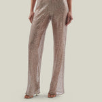 Marlene Disco Pants in White Sand - Sequined net palazzo pants 