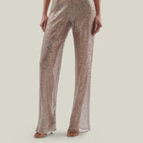 Marlene Disco Pants in White Sand - Sequined net palazzo pants 