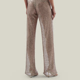 Marlene Disco Pants in White Sand - Sequined net palazzo pants 