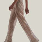 Marlene Disco Pants in White Sand - Sequined net palazzo pants 
