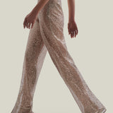 Marlene Disco Pants in White Sand - Sequined net palazzo pants 