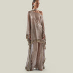 Marlene Disco Pants in White Sand - Sequined net palazzo pants 