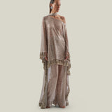 Marlene Disco Pants in White Sand - Sequined net palazzo pants 