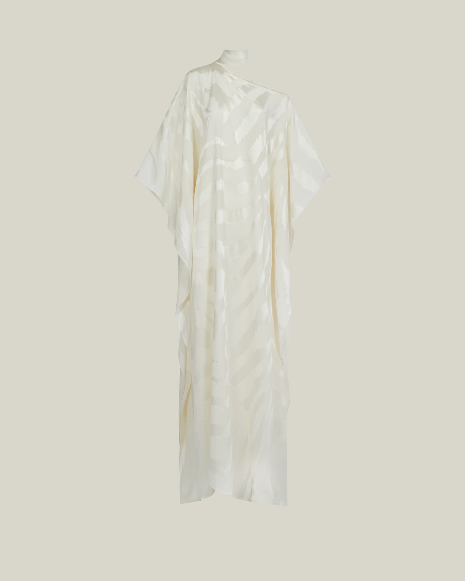 Streep Kaftan in Ivory - Zebra motif fil coupè cold shoulder maxi kaftan with scarf
