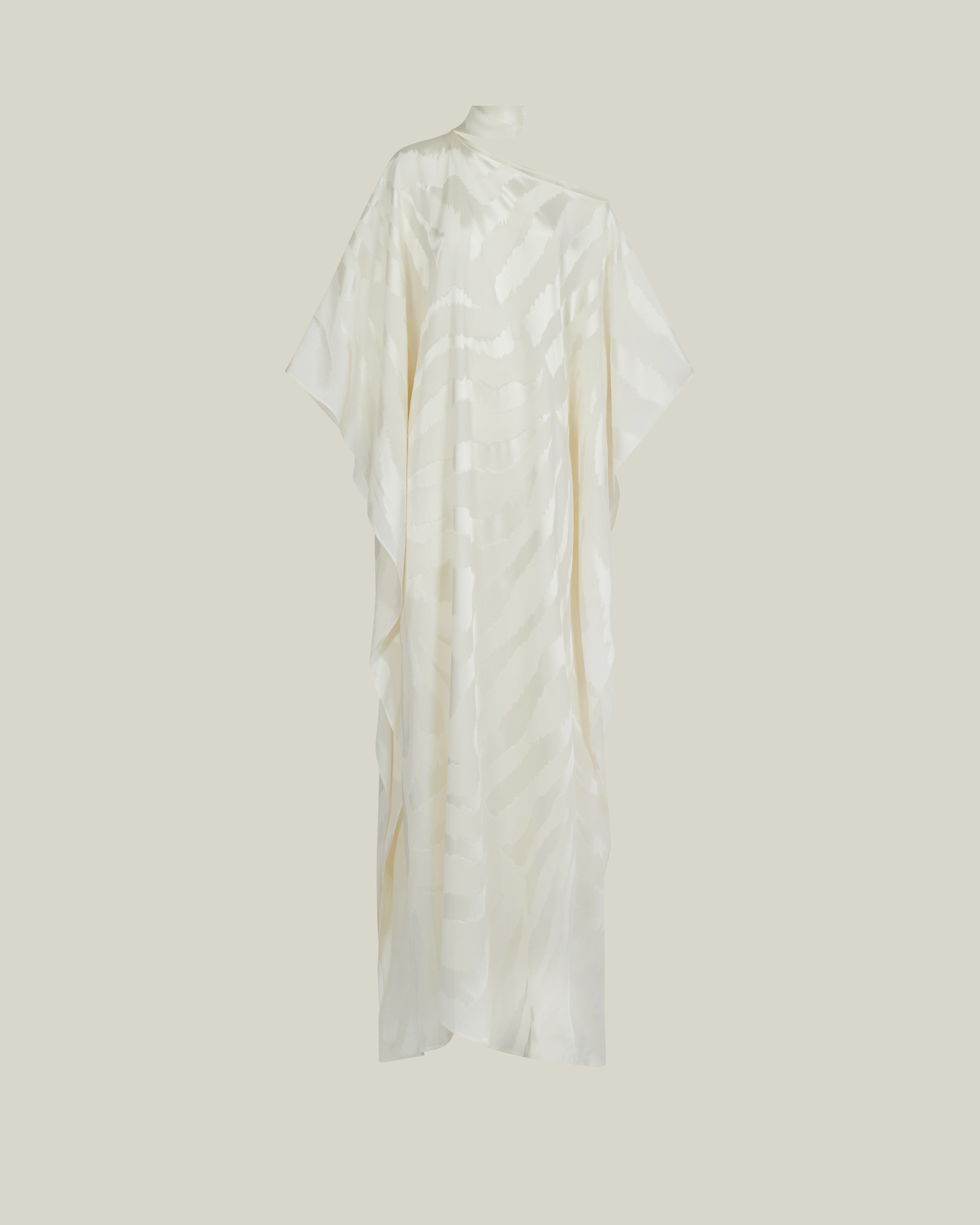 Streep Kaftan in Ivory - Zebra motif fil coupè cold shoulder maxi kaftan with scarf