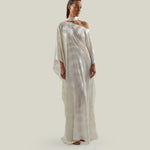Streep Kaftan in Ivory - Zebra motif fil coupè cold shoulder maxi kaftan with scarf