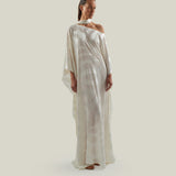 Streep Kaftan in Ivory - Zebra motif fil coupè cold shoulder maxi kaftan with scarf