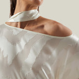 Streep Kaftan in Ivory - Zebra motif fil coupè cold shoulder maxi kaftan with scarf
